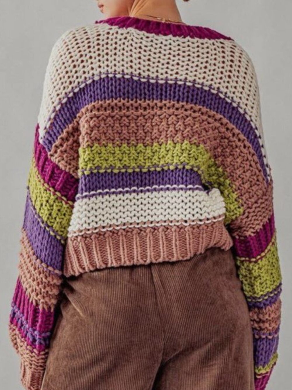 Apricot Lane Striped Multicolored Crop Chunky Sweater In Fuscia Size M/L NWT - Picture 4 of 12